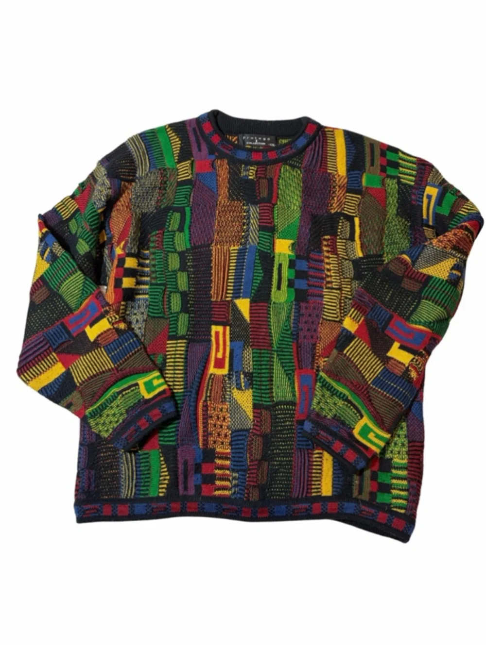 Protege Collection Coogi Style Sweater Colorful 3D Knit Textured XXL Vintage - Picture 2 of 7
